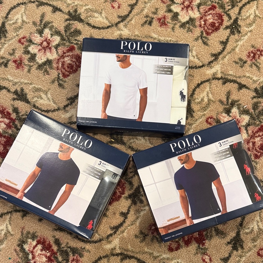 Polo by Ralph Lauren Men's Short Sleeve T-Shirt Trio - White, Black, grey